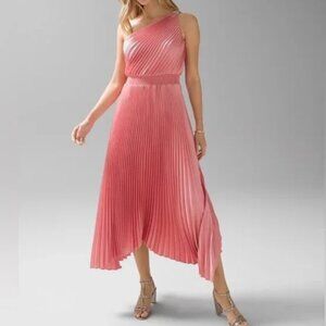 White House Black Market One-Shoulder Pleated Midi Dress Peach Dahlia sz. 4